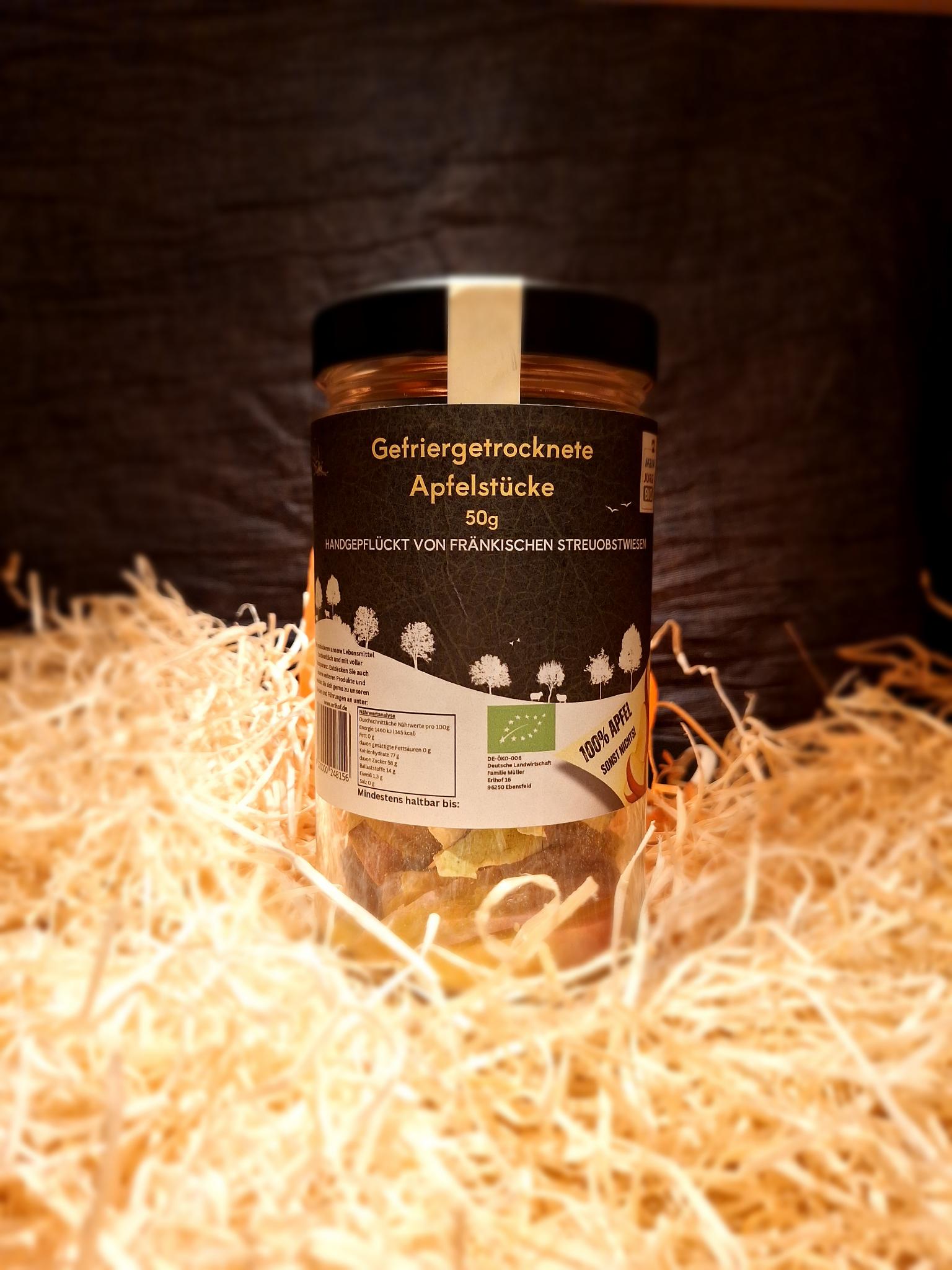 Gefriergetrocknete Apfelstücke im Glas (Bio) 50g